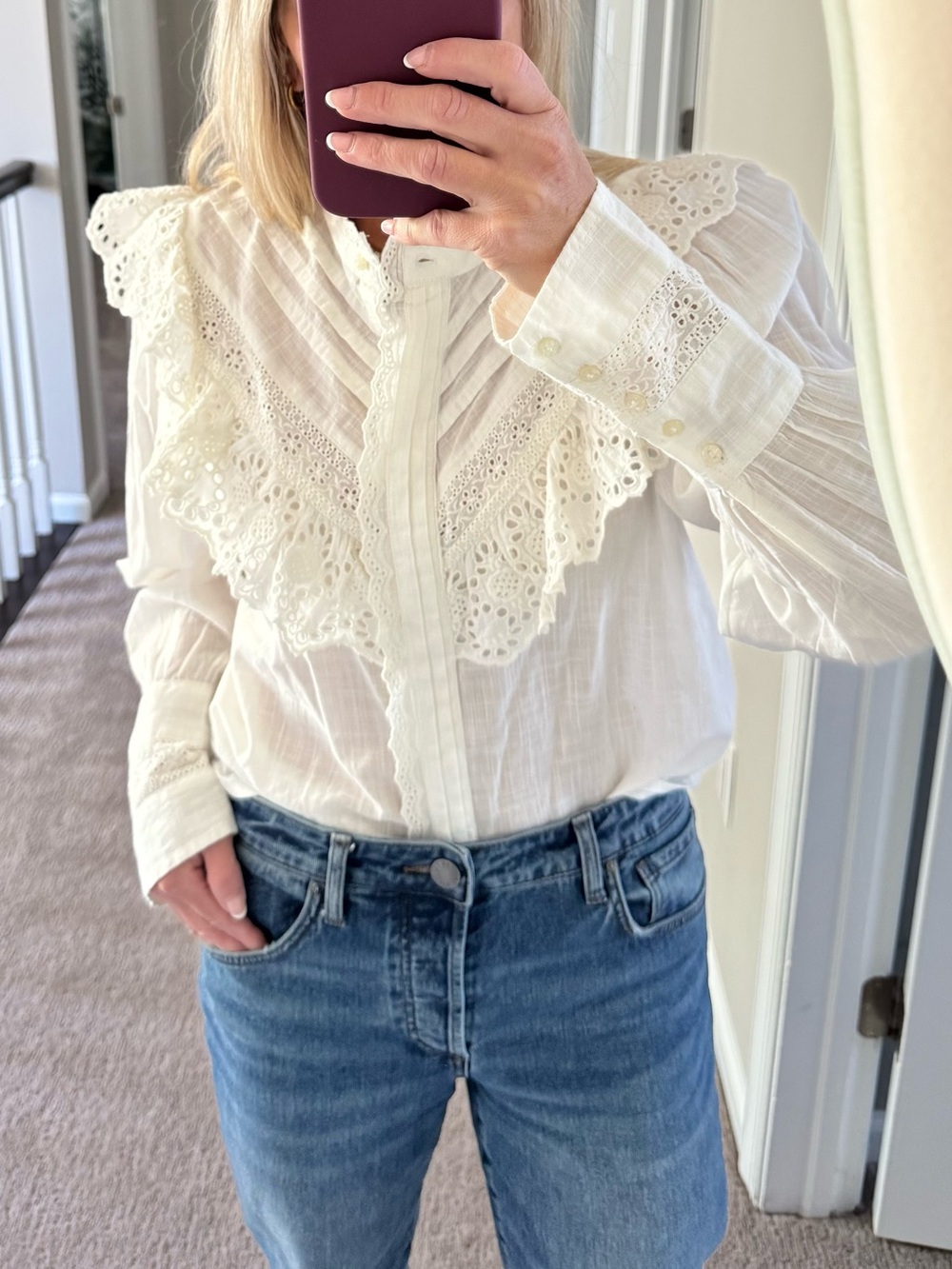 Free People White Lace Ruffle Victorian Blouse - Women